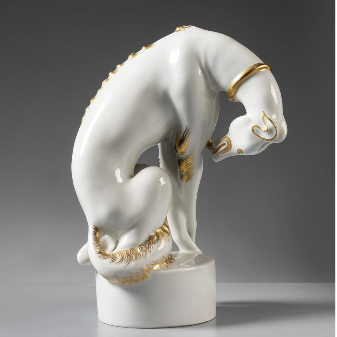 Gio Ponti e: Gio Ponti e (Milano, 1891 - 1979) Italo Griselli (Montescudaio, 1880 – Firenze, 1958) PORCELAIN SCULPTURE DEPICTING A GREYHOUND SCULTURA RAFFIGURANTE LEVRIERO in porcellana Produzione Richard