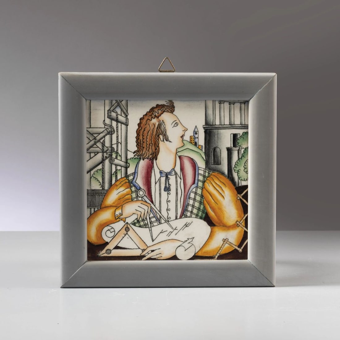 Gio Ponti: Gio Ponti (Milano, 1891 - 1979) MATTONELLA L’ARCHITETTO in porcellana Produzione Ginori, Italia, 1930 circa marchio sul retro cm H14,5xL14,5xP1 A PORCELAIN TILE 
