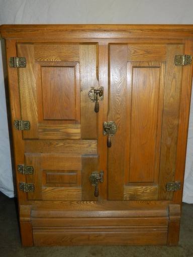 Antique Natural Oak Three Door Ice box (1 of 10)