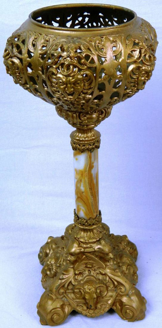 Victorian Cast Brass & White Onyx Kerosene Lamp with (1 of 10)