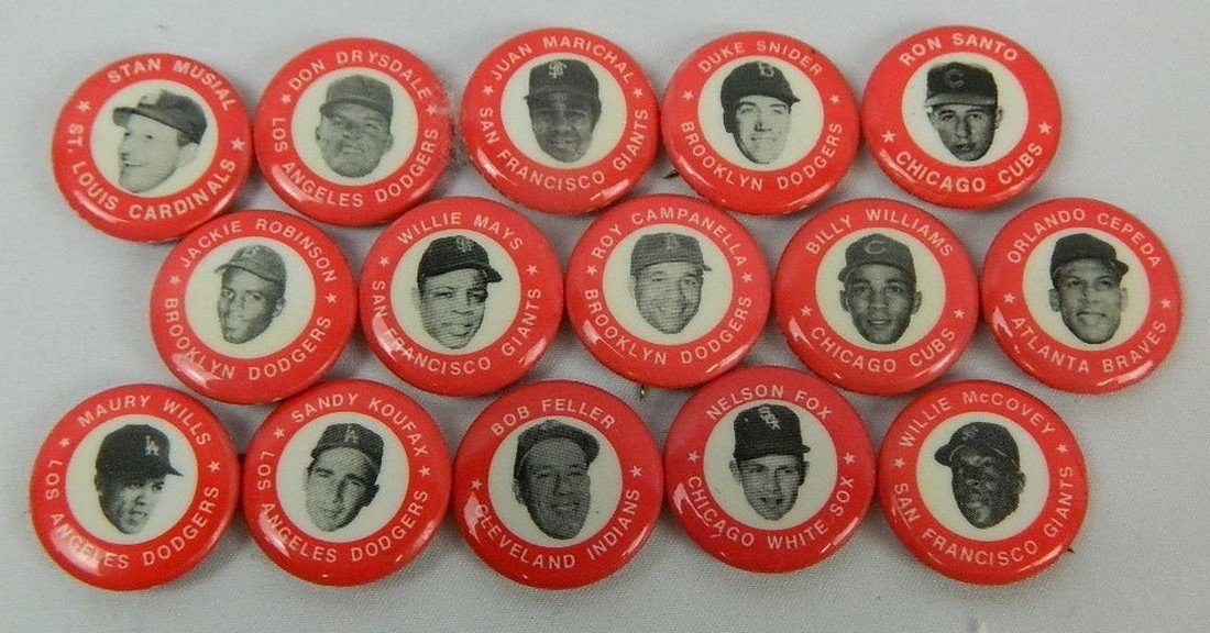 Lot of 15 Red Vintage Baseball Pinbacks (1 of 4)
