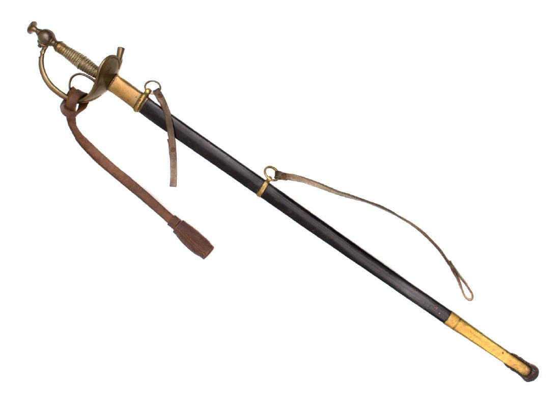 MODEL 1833 OFFICER'S SWORD, ALBERTINA: Italian Kingdom period, mid-19th Century. Straight, single-and-false-edged blade with wide fuller, almost three-quarter length engraved with floral motifs and various arms and armor, with the inscript
