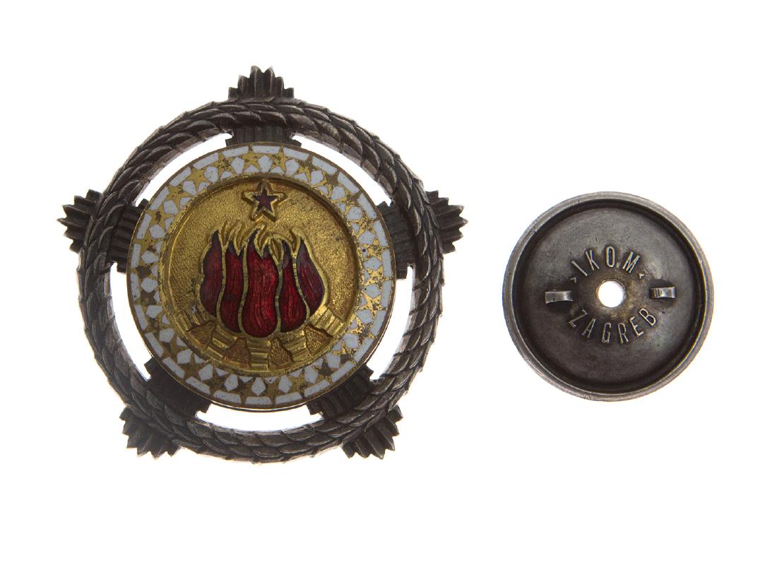 GROUP OF SOVIET BLOCK ORDERS AND MEDALS: 1) Yugoslavian Order of Brotherhood and Unity with Silver Wreath, 2nd Class, with low number No. 8323, two piece construction, all in silver including screw plate maker marked IKOM ZAGREB. 2) Yugoslav