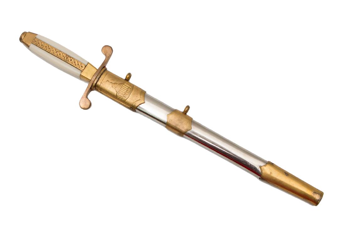 BULGARIAN ARMY OFFICER DAGGER DIRK: Bulgarian Army Officer Dagger Model 1951, from the Soviet era. The blade is a high quality example having good tip and fine mint nickeled finish. There is a red washer which is in place to protect the