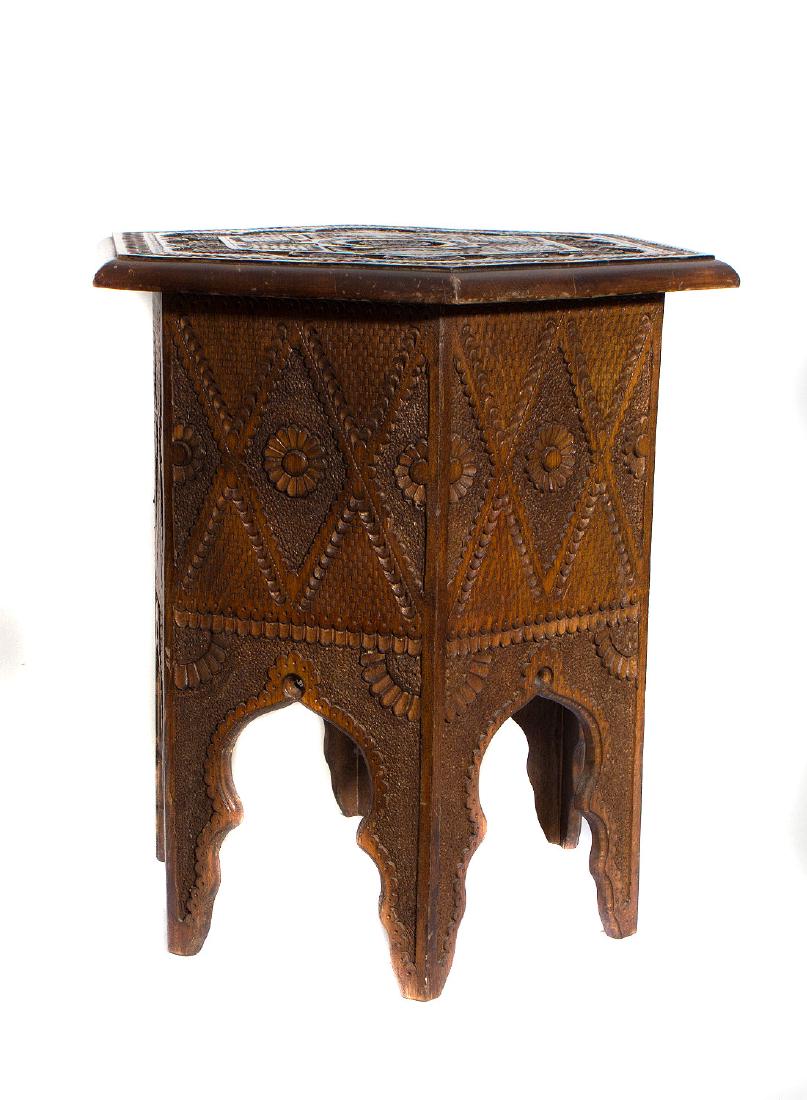 SYRIAN ISLAMIC WOODEN TABLE STAND W/ BRASS CAIROWARE (1 of 6)