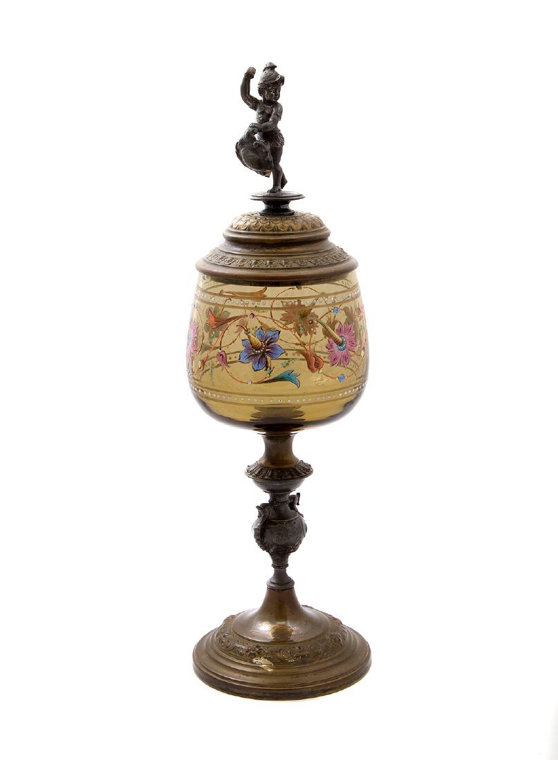 GERMAN PAINTED GLASS GOBLET, CA. 1890 (1 of 9)