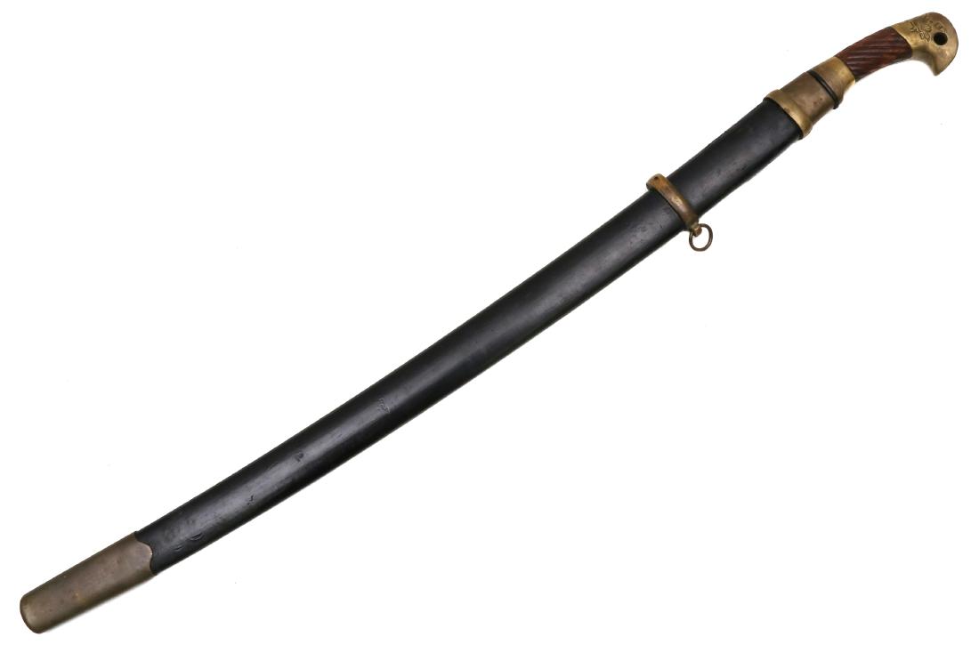 SOVIET RUSSIAN SHASHKA SWORD M. 1927: Brass pommel, stamped "USSR" (in Cyrillic), ferrule, stamped with inspection marks "M / 37", wooden grip, blade ricasso is marked "M" on one side and on the other "ZIK"by the Zlatoust Factory with pro