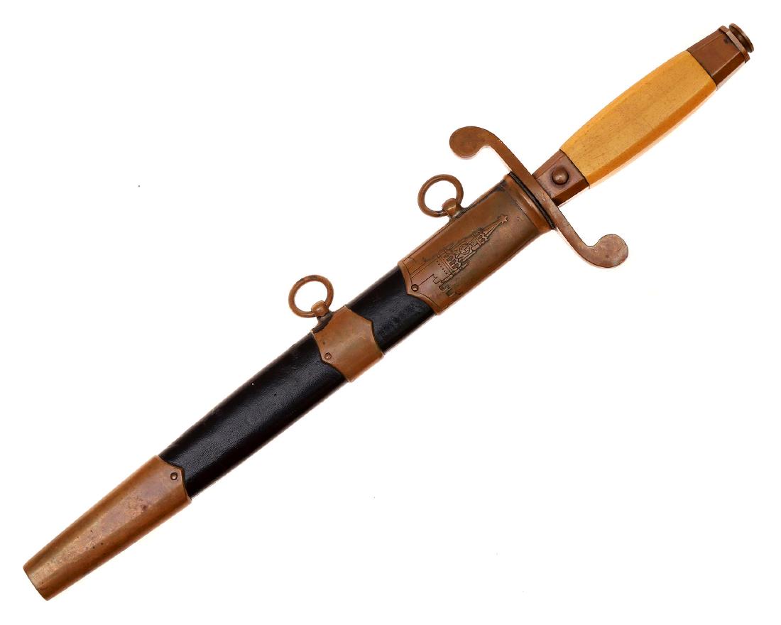 A NICE SOVIET OFFICER'S ARMY DAGGER, 1957: A genuine Soviet Russian (USSR) Army Officer's dagger dated 1957 with ZIK markings on the forte. Clean example of a standard M1945 issue dagger. Dimensions: L: 13 1/2 in., (34 cm.)