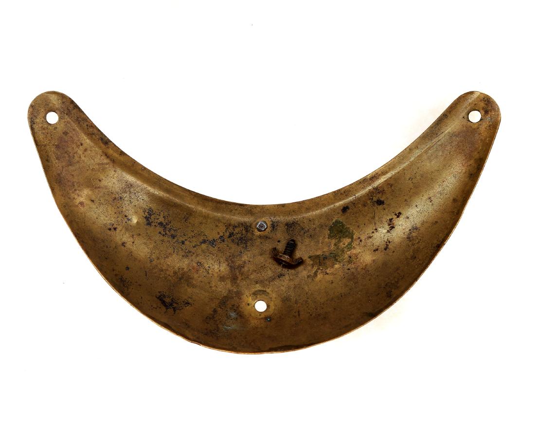 ORIGINAL FRENCH 2ND EMPIRE BRASS GORGET: Original period manufacture. Gilt brass gorget with a silver eagle. Often described as worn by officers of the Imperial Guard. Dimensions: L: 6 1/4 in., (15.9 cm.)