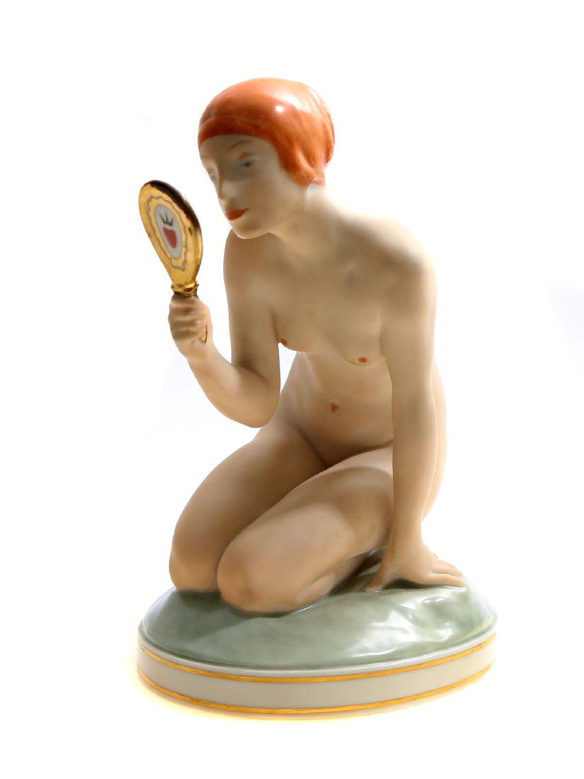ROYAL COPENHAGEN PORCELAIN FIGURE: GIRL W. MIRROR (1 of 4)