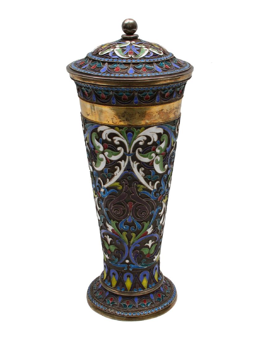 RUSSIAN GILT AND ENAMEL SILVER LIDDED BEAKER (1 of 7)