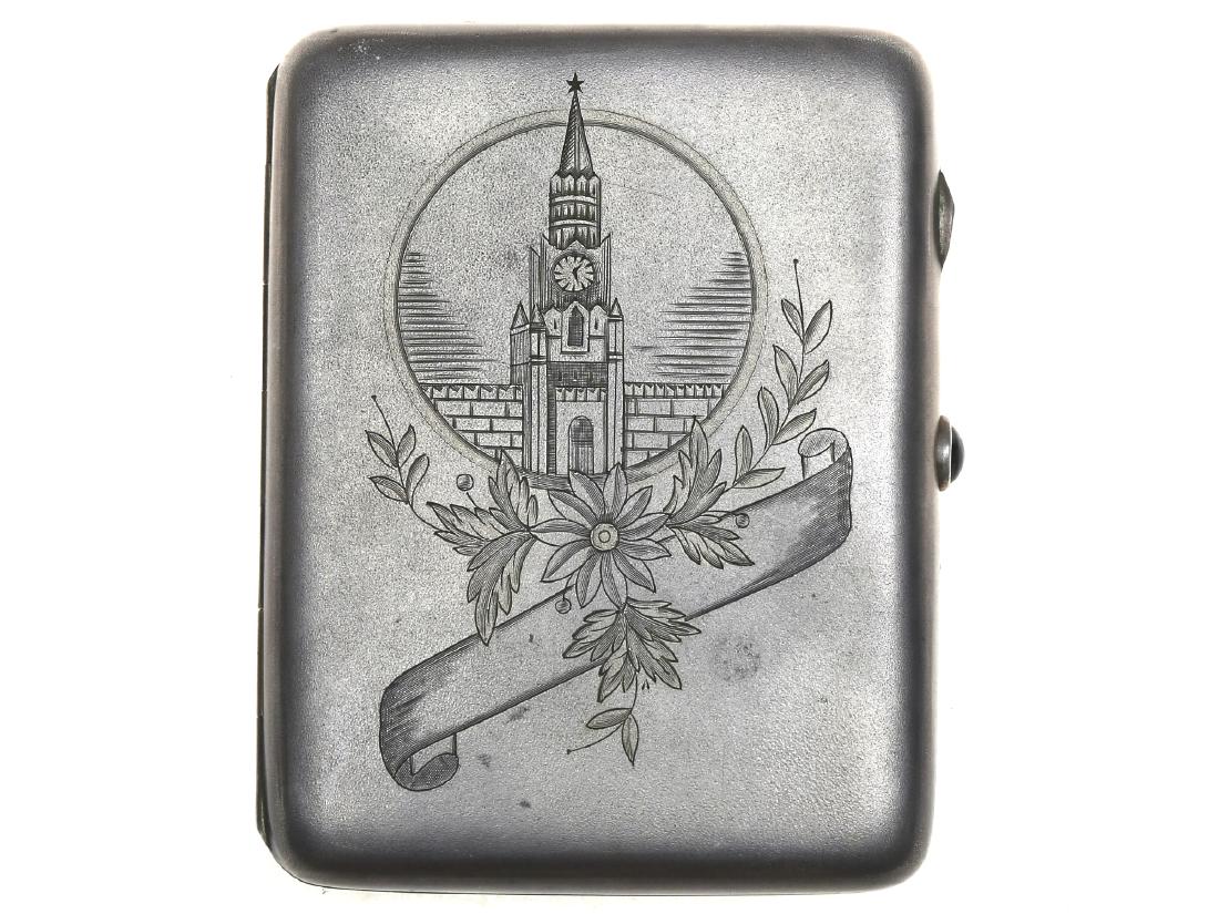 SILVER CIGARETTE CASE WITH KREMLIN TOWER GEM LOCK (1 of 5)