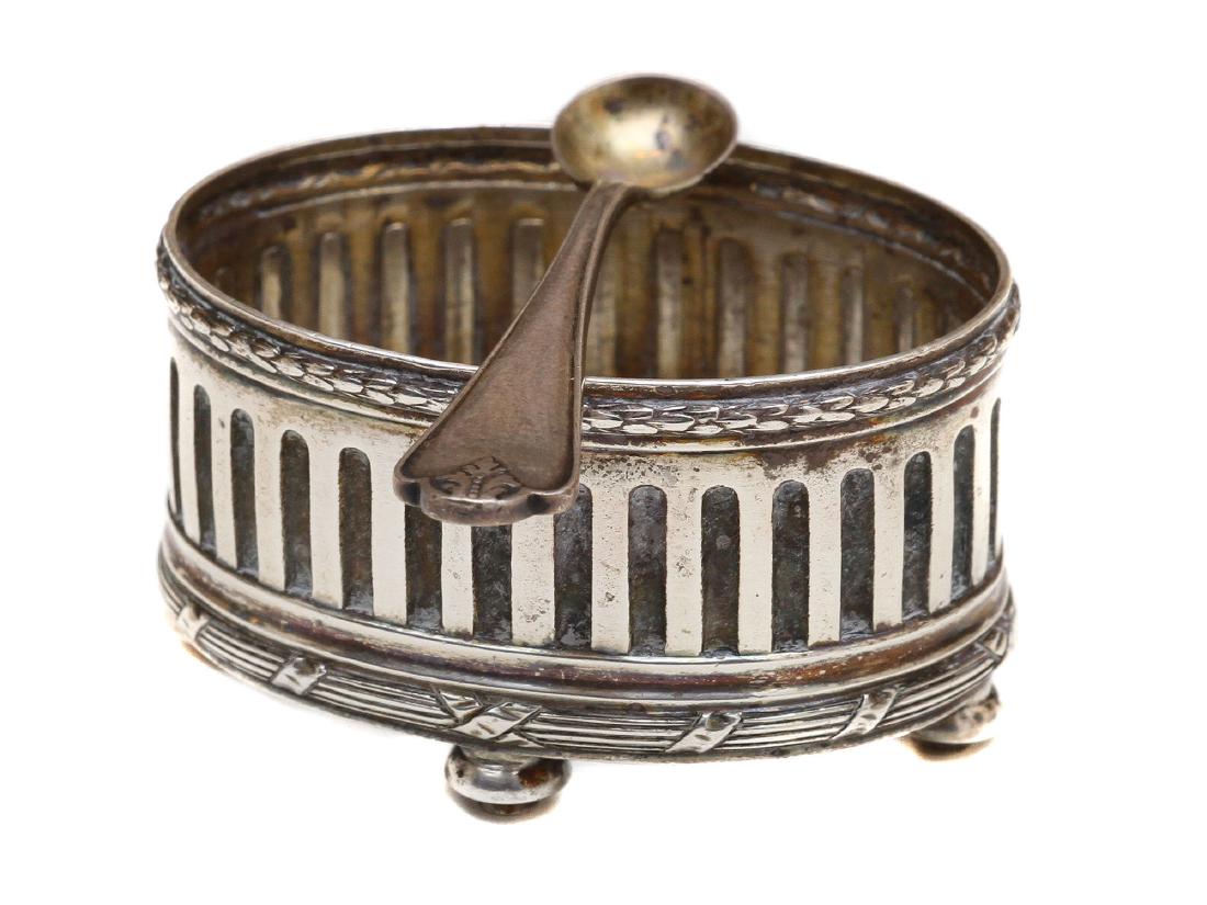 A FABERGE RUSSIAN SILVER SALT CELLAR WITH SPOON (1 of 4)