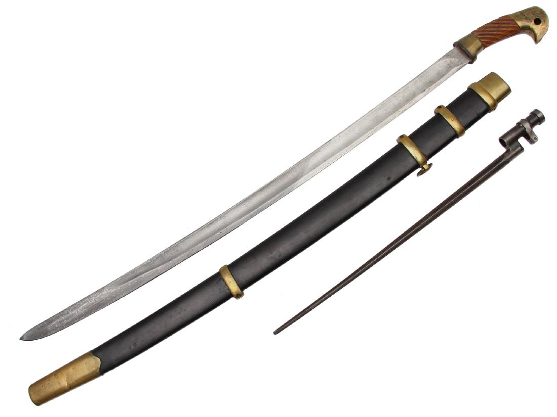 RUSSIAN ARMY SOVIET SHASHKA SWORD M1927: Brass pommel decorated Soviet emblem and U.S.S.R., wooden handle, slightly curved blade with false edge stamped on ricasso with "M" inspection mark, Zlatoust factory Logo "ZIK", and production date 19
