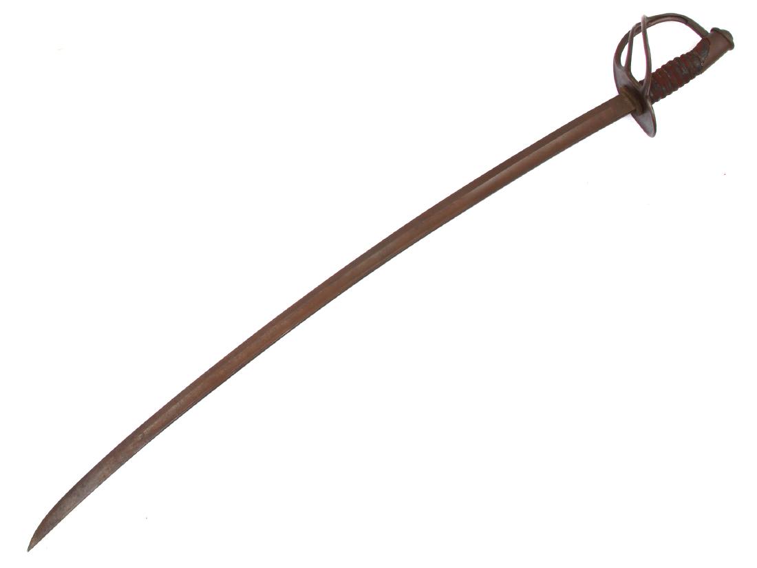 U.S. MODEL 1906 CAVALRY SWORD BY AMES: Manufactured by the Ames Sword Company, double fuller blade, with "U.S./JC" stamped on the left ricasso and "A.S. Co." above the Ordnance "Shell and Flame" insignia and "1906". Iron handguard and pomm