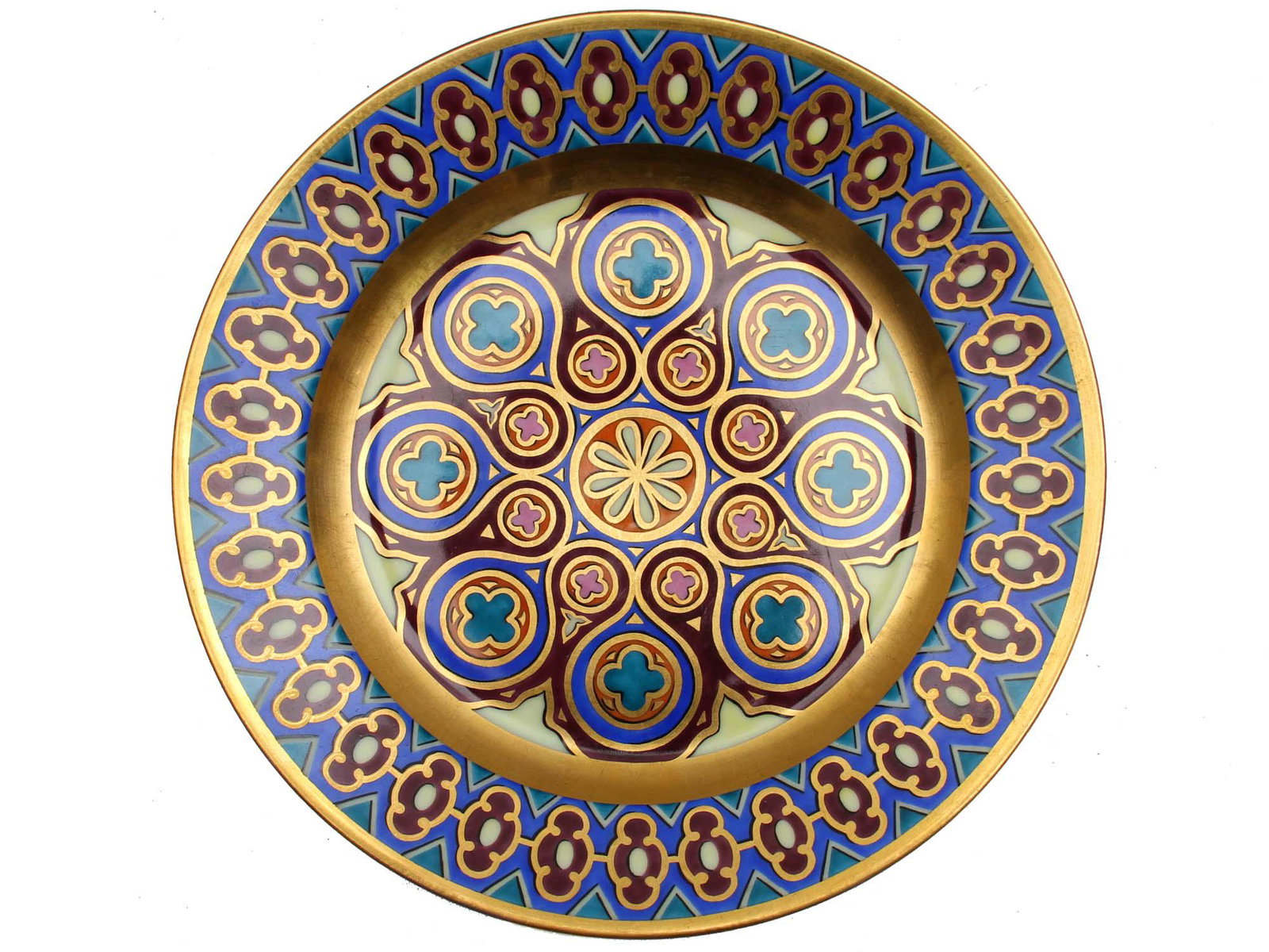 A RUSSIAN IMPERIAL FACTORY PORCELAIN PLATE, 19 C.: A NII porcelain plate from the Gothic banquet service. Mak\rked on the re\verse in green ink under glaze. Ca. 1913. Dimensions: D: 9 1/4 in., (23.5 cm.)