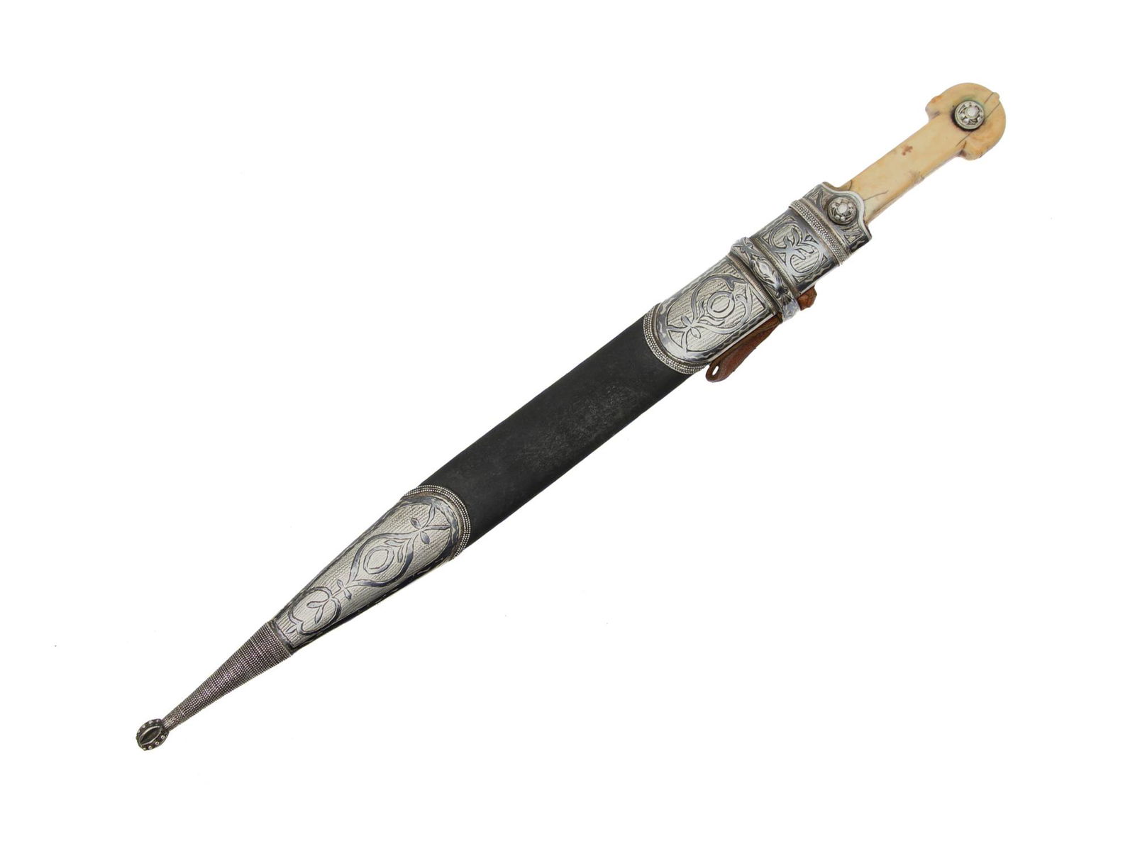 A CAUCASIAN DAGGER WITH ETCHING AND SILVER, 19 C. (1 of 7)