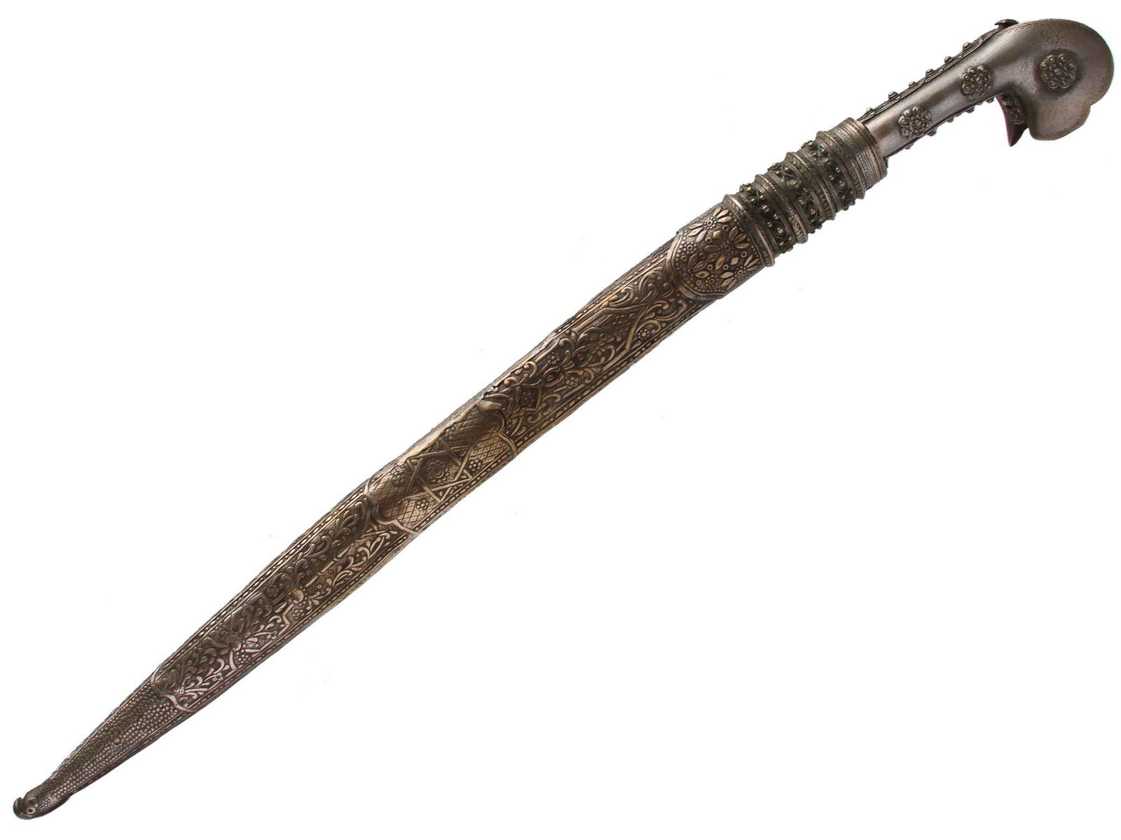 A TURKISH OTTOMAN SILVER-MOUNTED YATAGAN, 19TH C. (1 of 7)