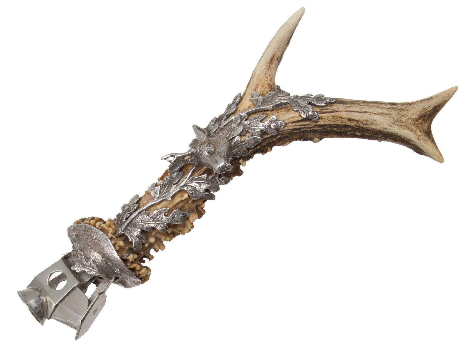 A GERMAN STAG HORN AND SILVER CIGAR CUTTER (1 of 3)