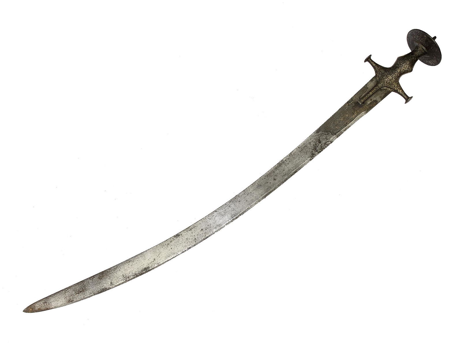 AN ISLAMIC INDIAN TULWAR SWORD WITH SILVER INLAY, 19TH (1 of 8)