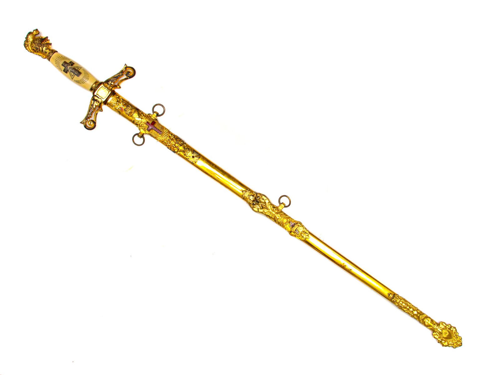 A GILT MASONIC CEREMONIAL SWORD WITH CASE (1 of 8)