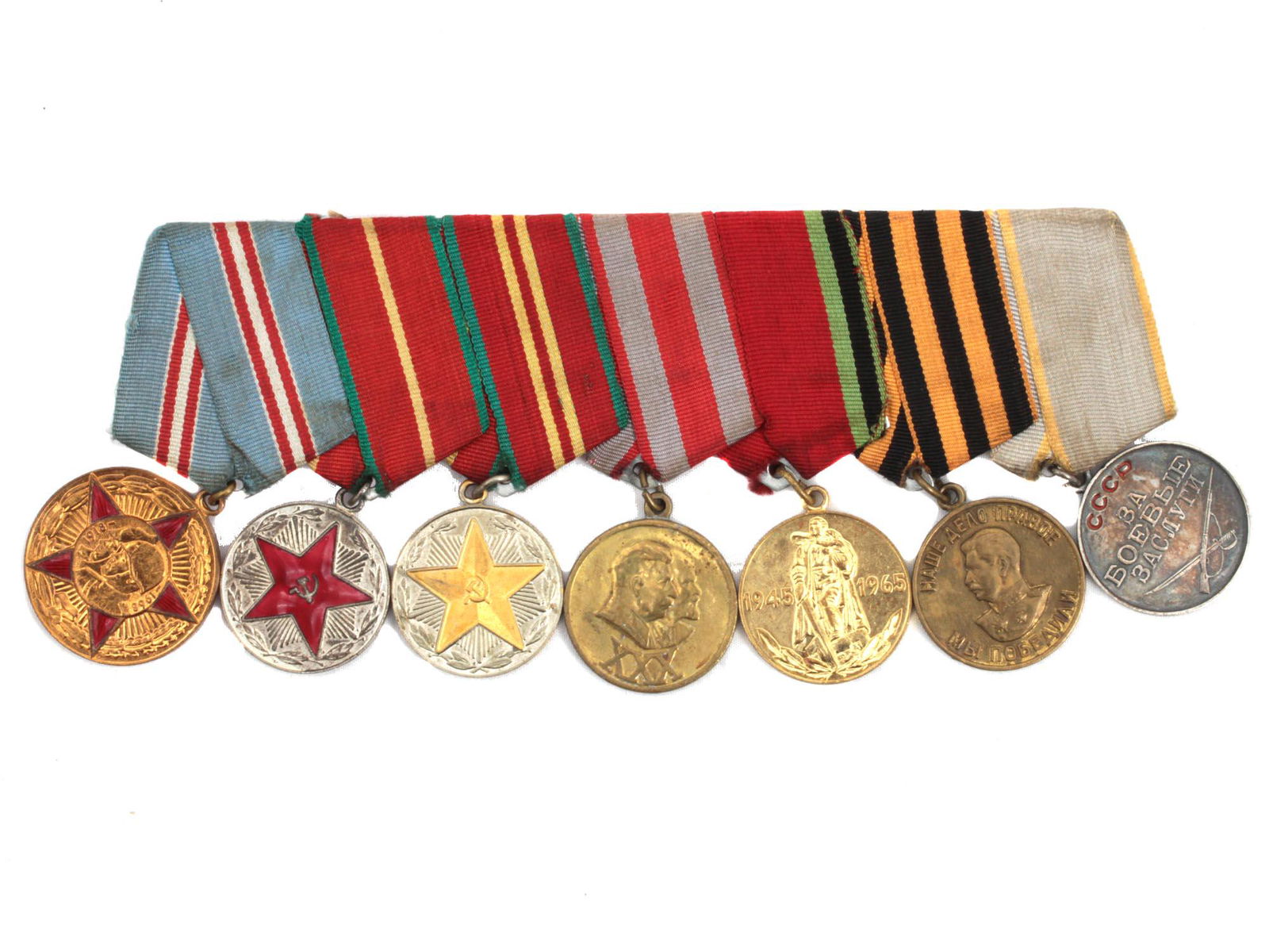 A GROUP OF RUSSIAN SOVIET MEDALS ON SINGLE PLATE (1 of 2)