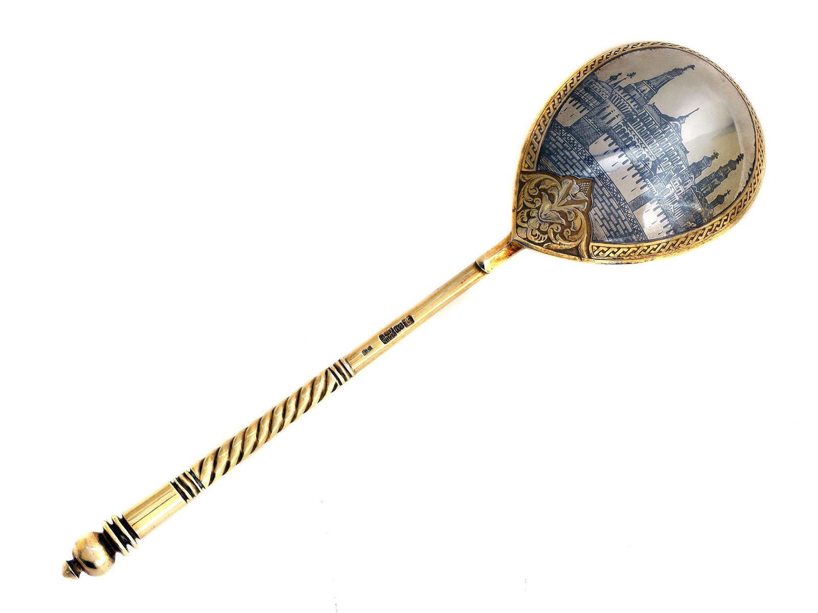 A RUSSIAN SILVER AND NIELLO SPOON, 19TH CEN. (1 of 3)