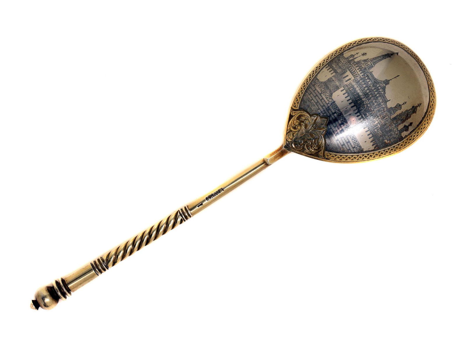 A RUSSIAN SILVER AND NIELLO SPOON, 19TH CEN. (1 of 3)