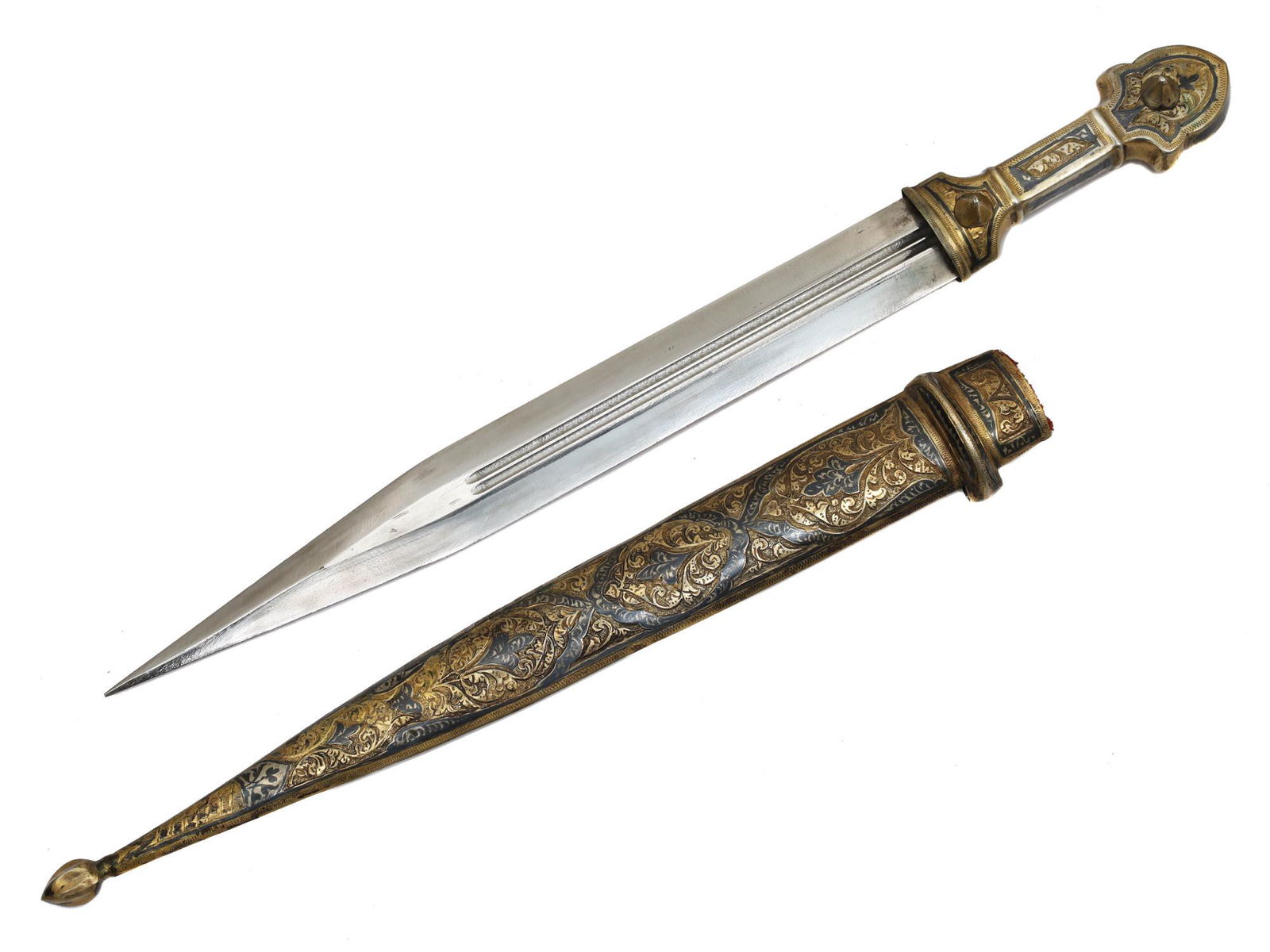 A DAGESTAN SILVER MOUNTED GILT DAGGER KINDJAL (1 of 5)