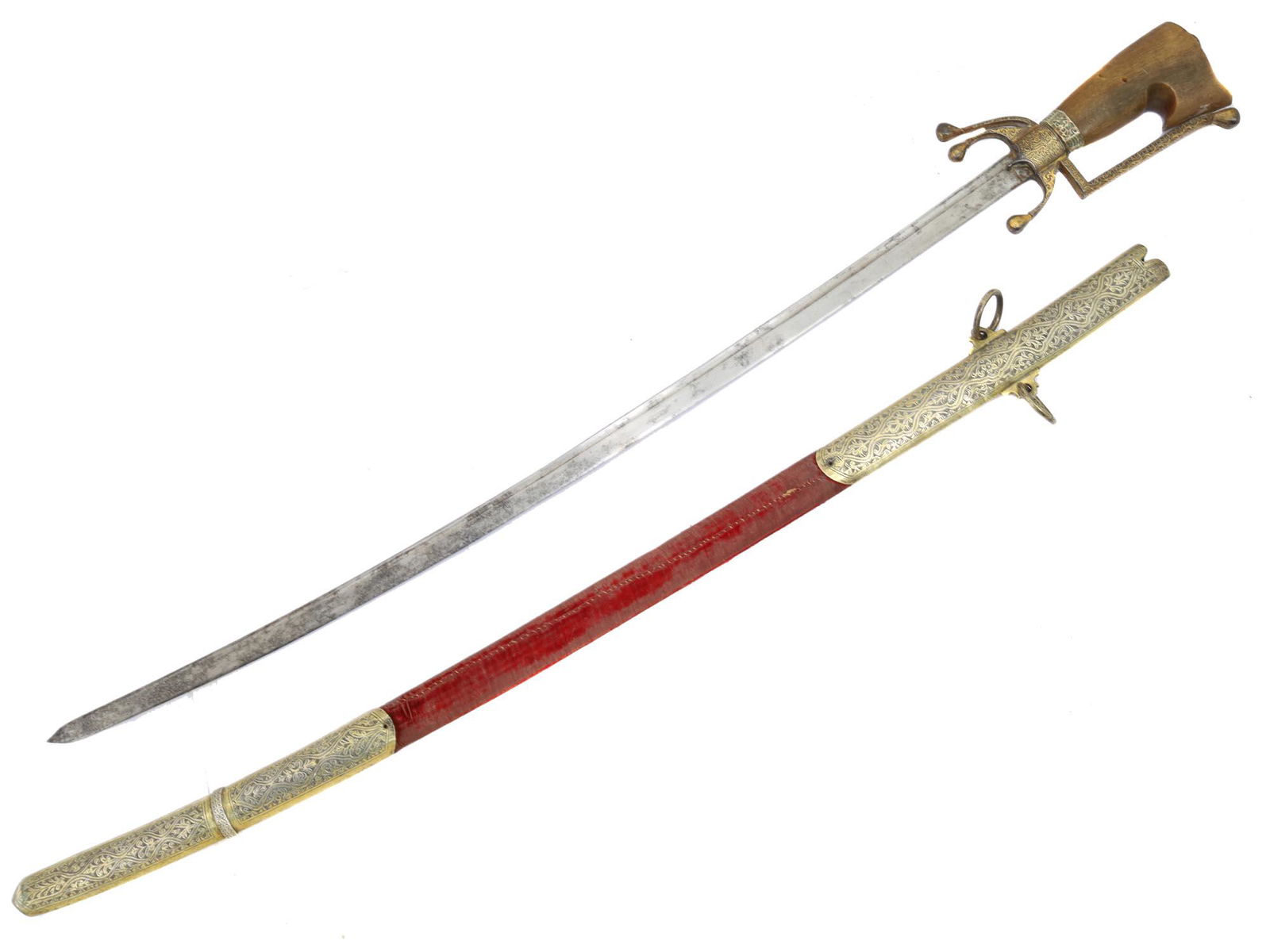 ISLAMIC NIMCHA SWORD W. GOLD INLAY MOUNTS, 19 C. (1 of 6)