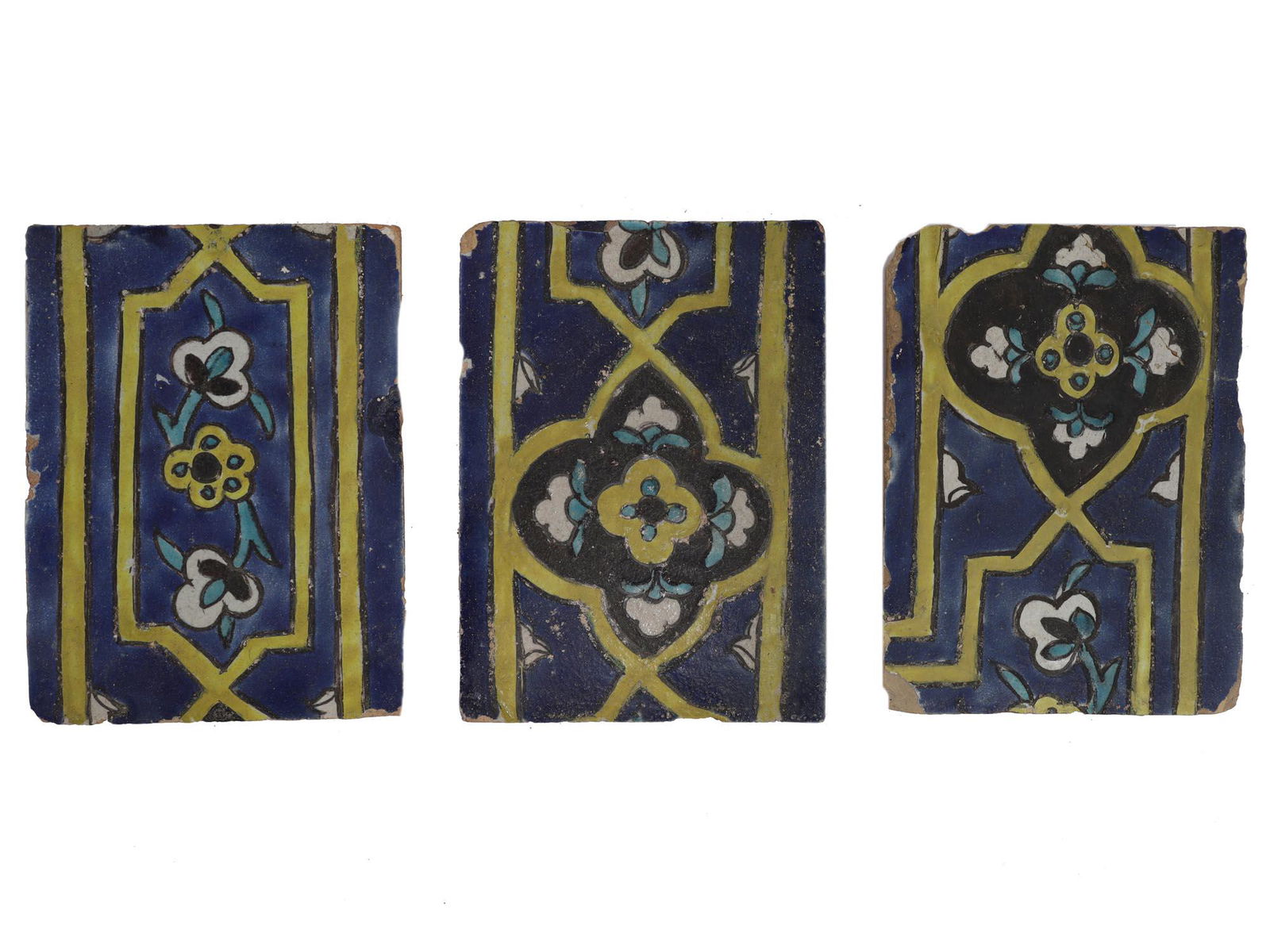 A LOT OF THREE QAJAR PERIOD ISLAMIC POTTERY TILES (1 of 2)