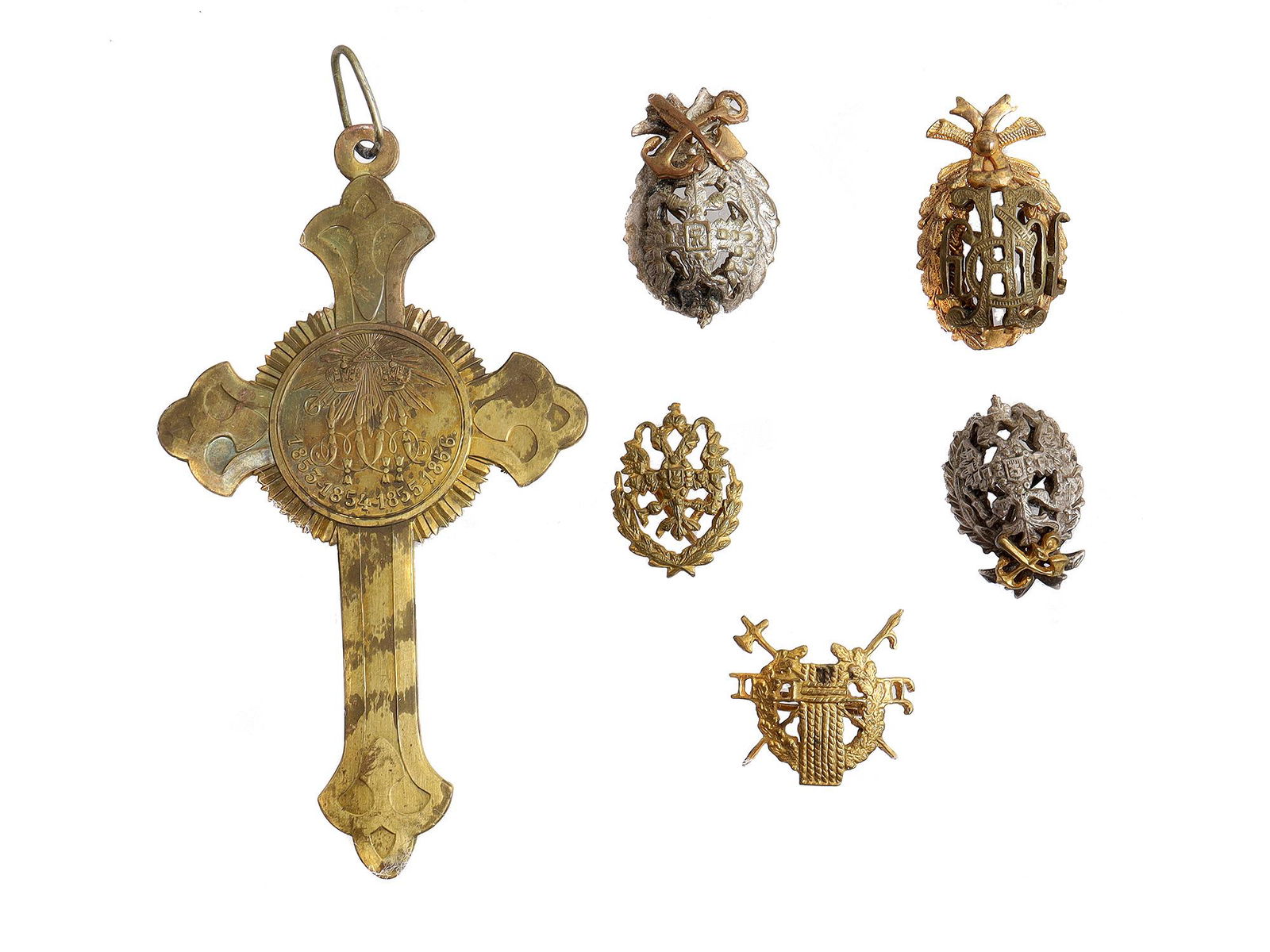 A LOT F RUSSIAN BADGES AND A CROSS, 19TH CEN. (1 of 5)