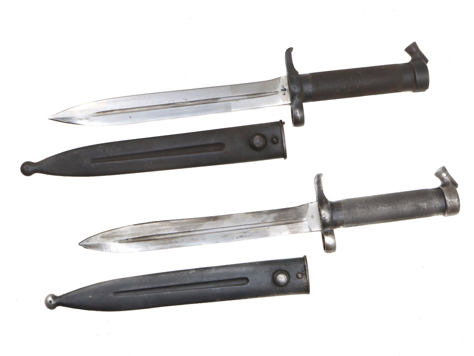 A LOT OF TWO SWEEDISH M1896 BAYONETS DAGGERS: Two bayonets for the 6.5 mm. M1896 Swedish Mauser rifle. The M1896 bayonet was also used with the M1938 Short Rifle and AG42b Ljungmann self-loading rifle. Bayonets bear factory inspection marks, rifl