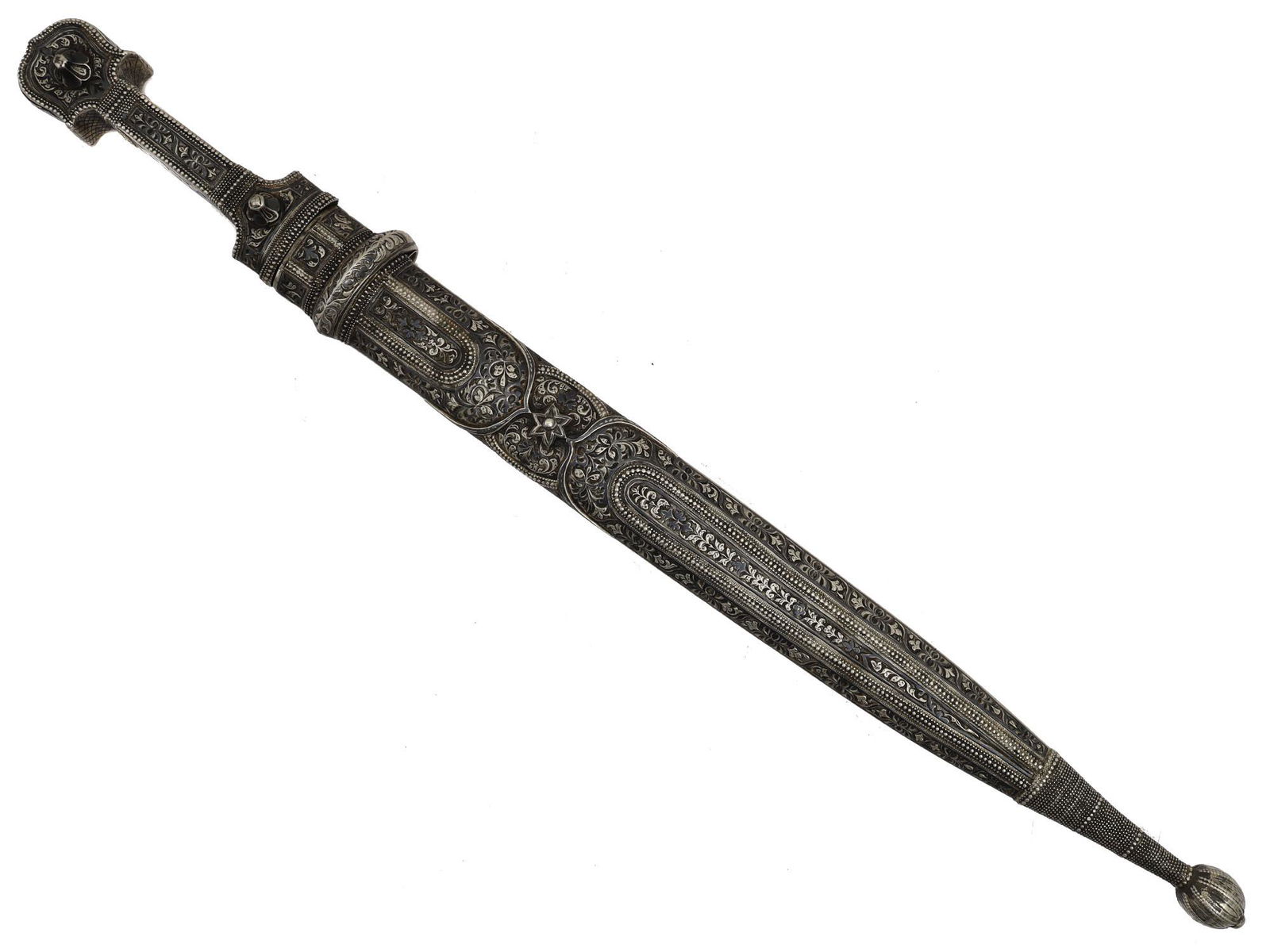 A SILVER-MOUNTED CAUCASIAN RUSSIAN DAGGER, 19 C. (1 of 5)