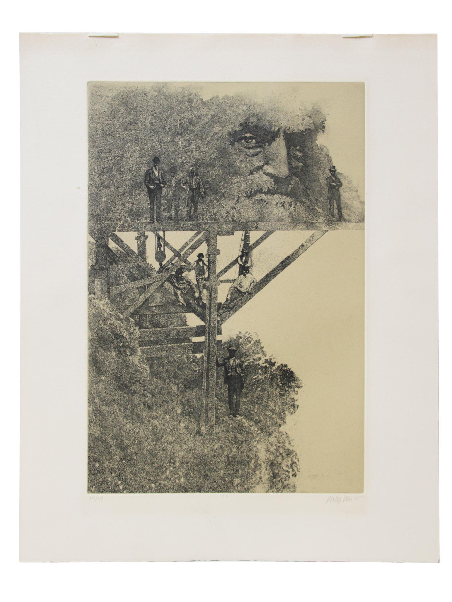 A PETER MILTON ORIGINAL HAND-SIGNED ETCHING: A surrealistic etching Pl.I-6 from the portfolio The Jolly Corner by Henry James with twenty-one etchings by Peter Winslow Milton (American, b. 1930). Signed by the artist lower right and numbered low