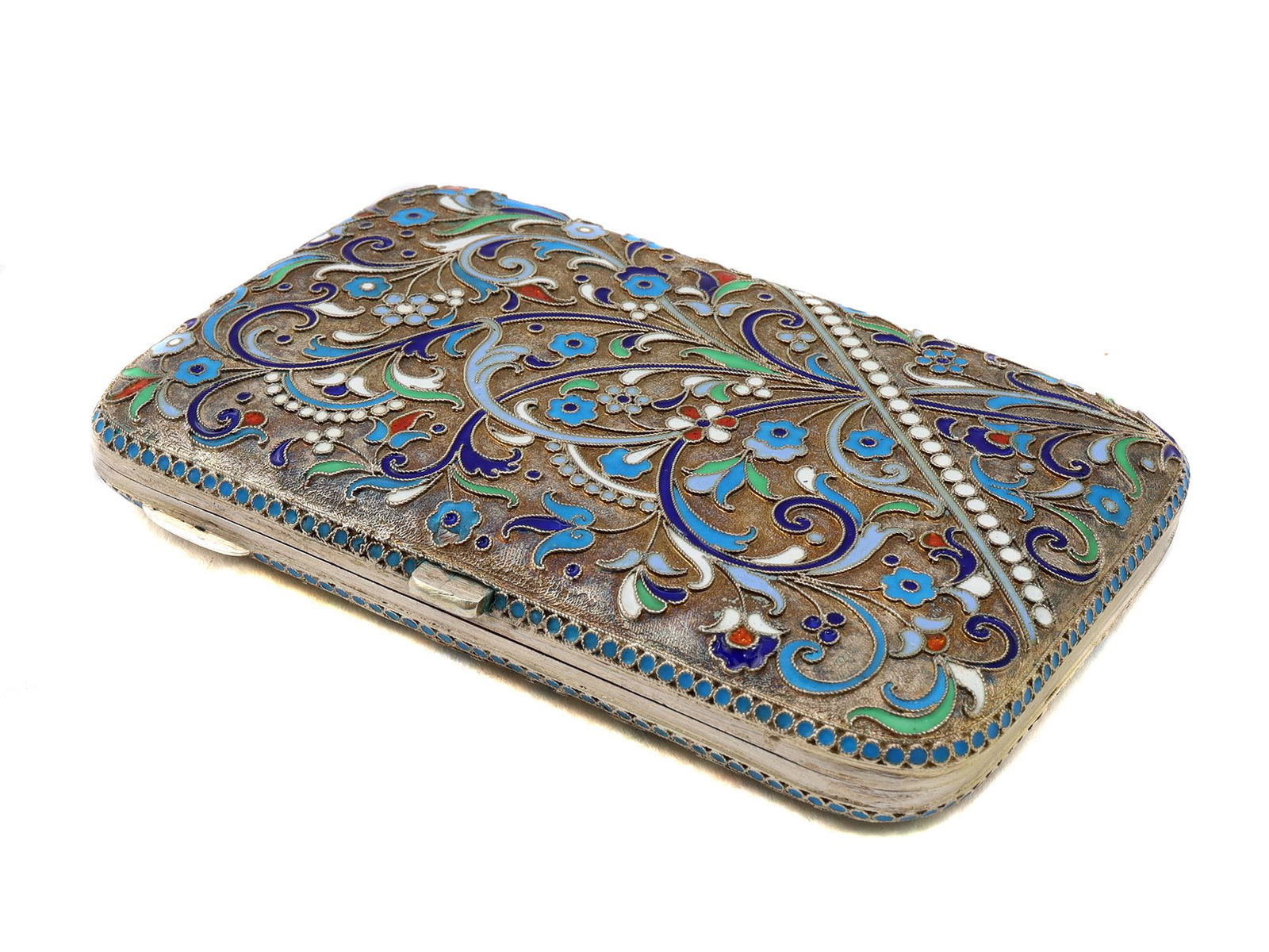 ANTIQUE RUSSIAN SILVER CLOISONNE ENAMEL CIGARETTE CASE (1 of 5)