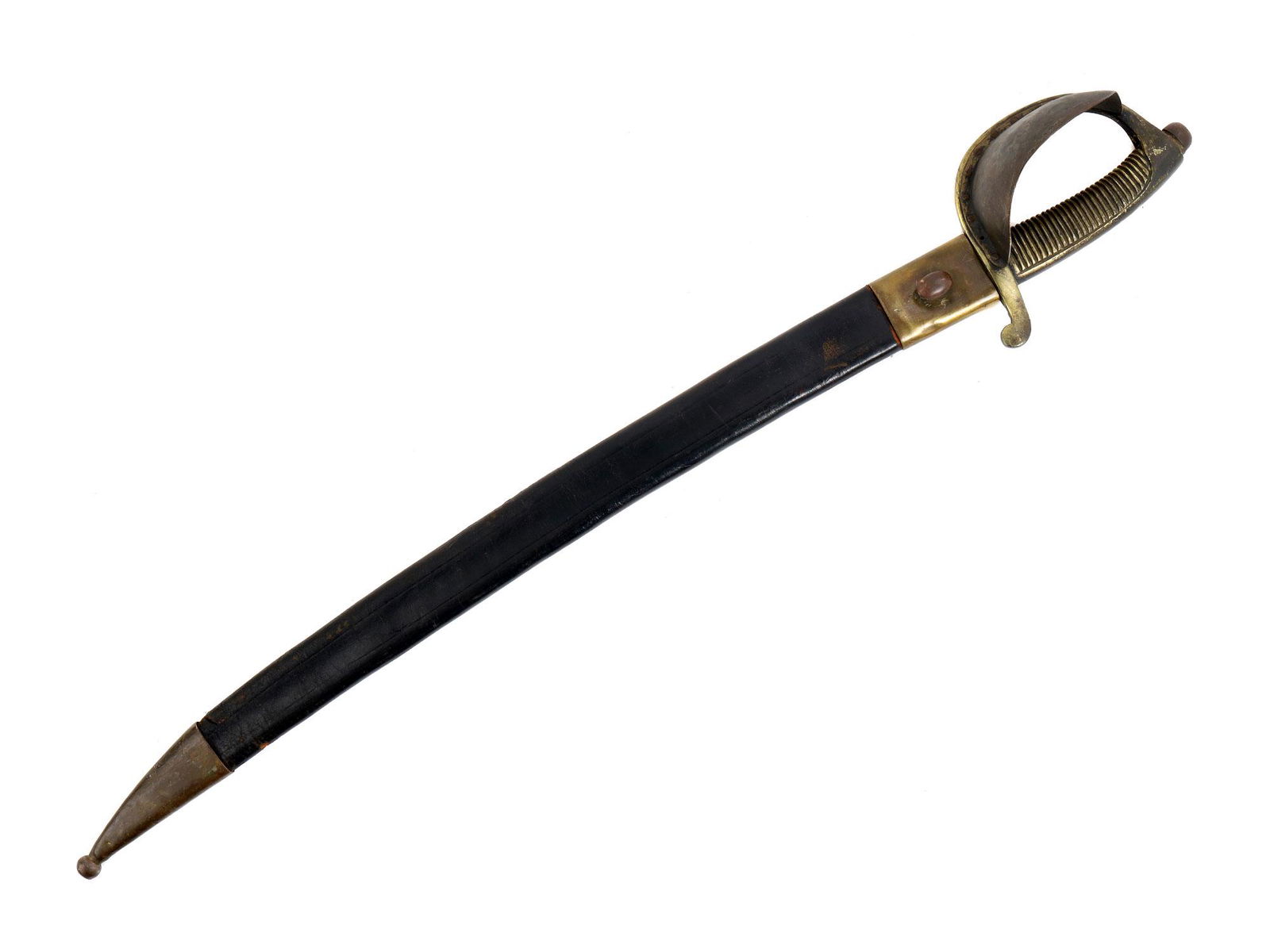 AN ITLAIAN NAVAL BRIQUET SWORD: Believed to be an Italian Naval Briquet sword worn by tax collectors in ports and when at sea (around 1830-1860). Brass hilt with D-shaped knuckle guard with added cup-style knuckle guard firmly attac