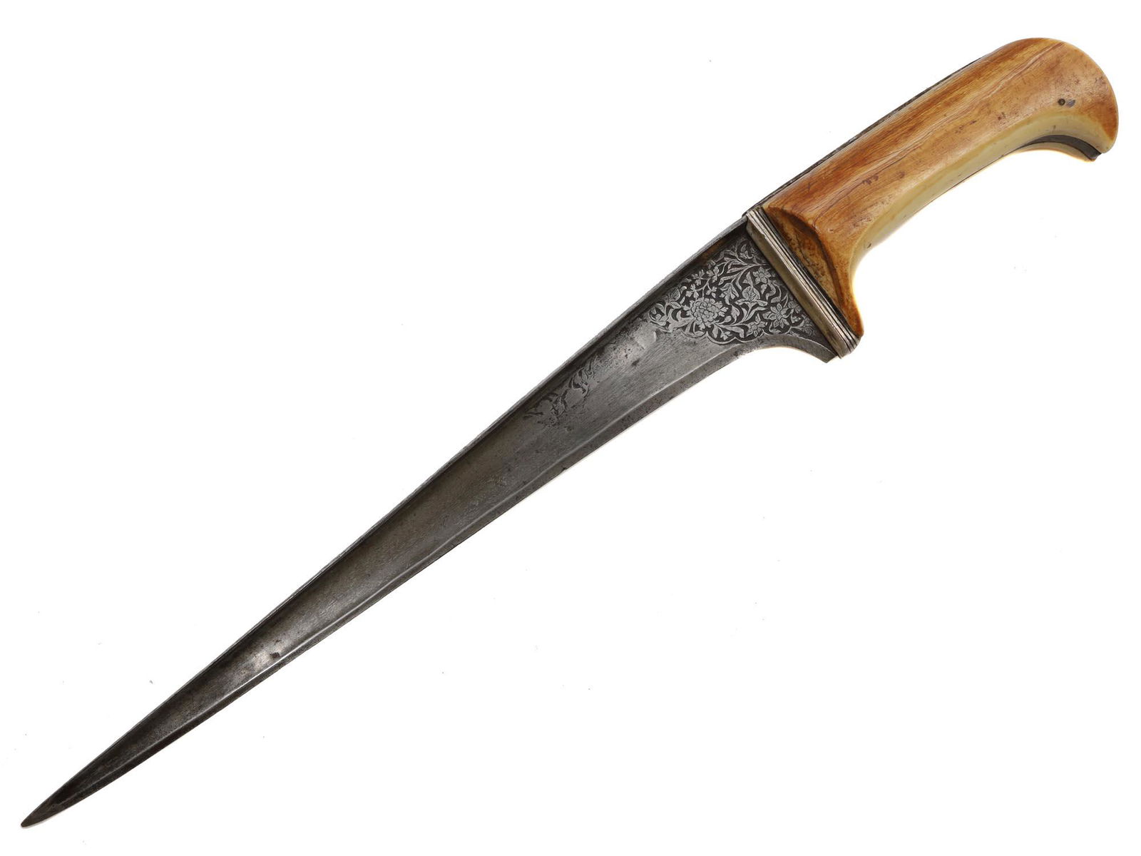 INDIAN PESHKABZ DAGGER WITH ENGRAVED BLADE, 19 C. (1 of 4)