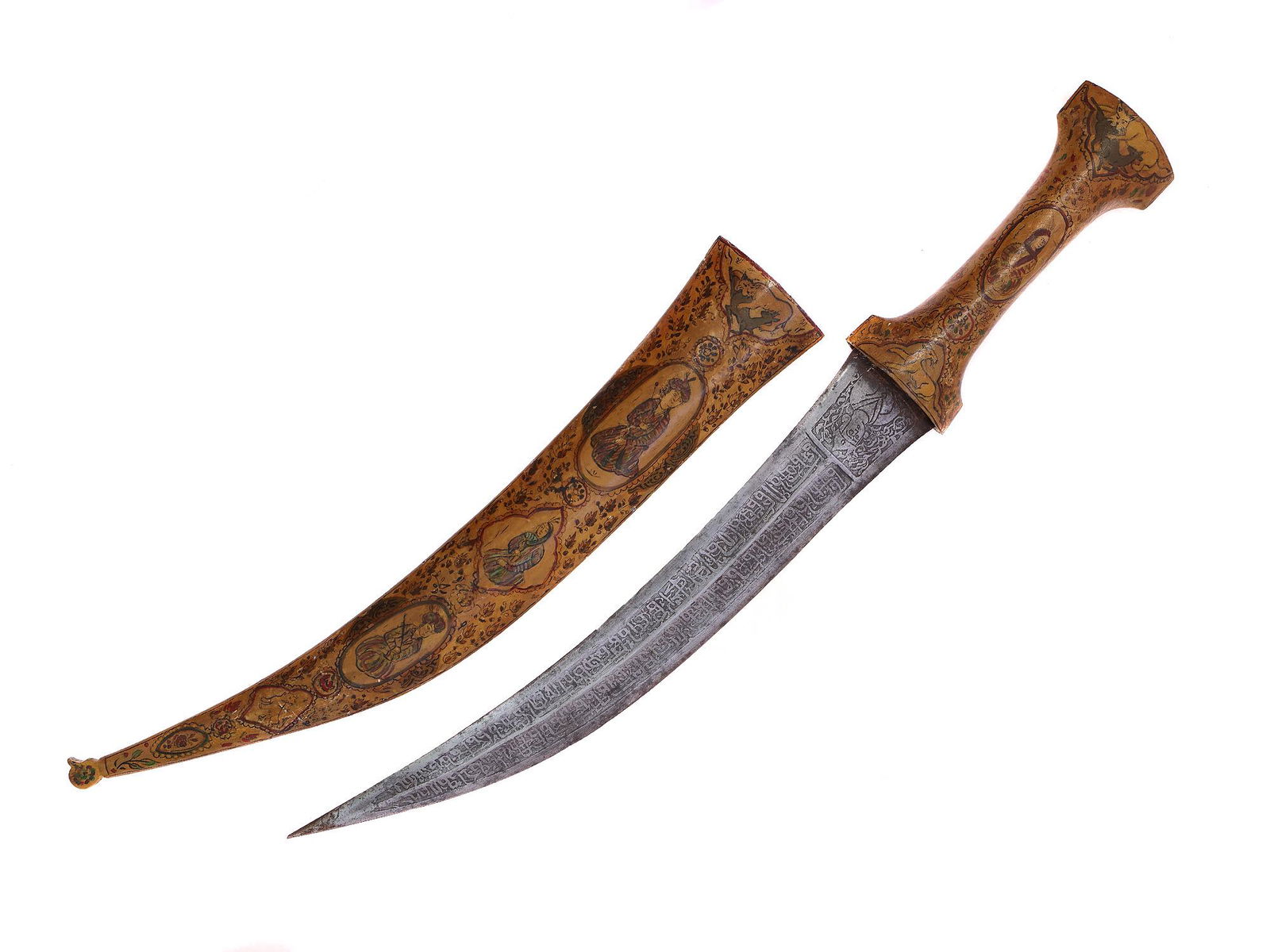 A RARE PERSIAN KHANJAR IN ENAMELED SHEATH, 19 C. (1 of 7)