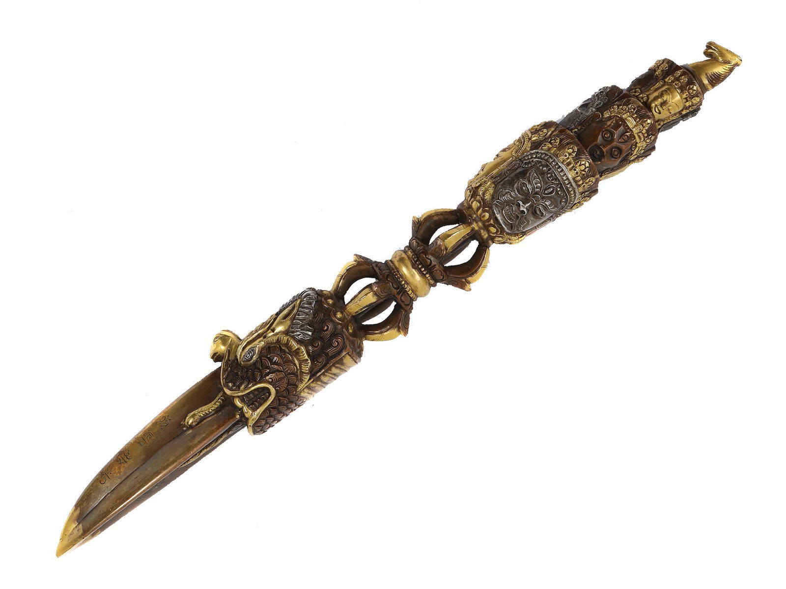 AN EXCELLENT ANTIQUE TIBETAN RITUAL PHURBA DAGGER 19TH C. (1 of 7)