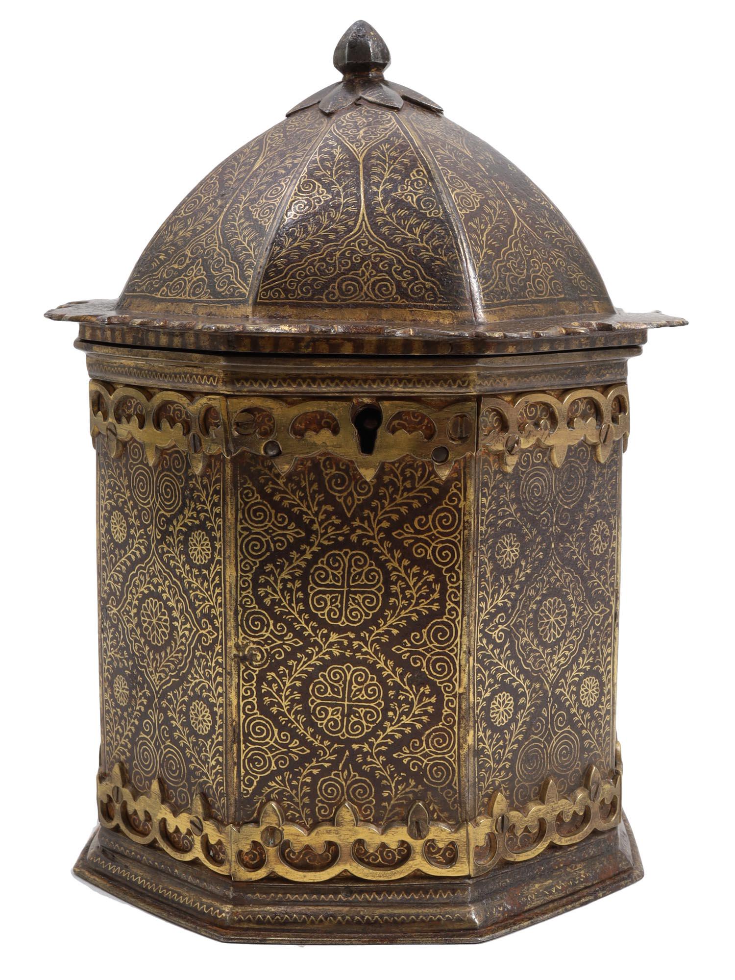 AN INDO-PERSIAN STEEL BOX WITH GOLD INLAY, 19TH C. (1 of 4)