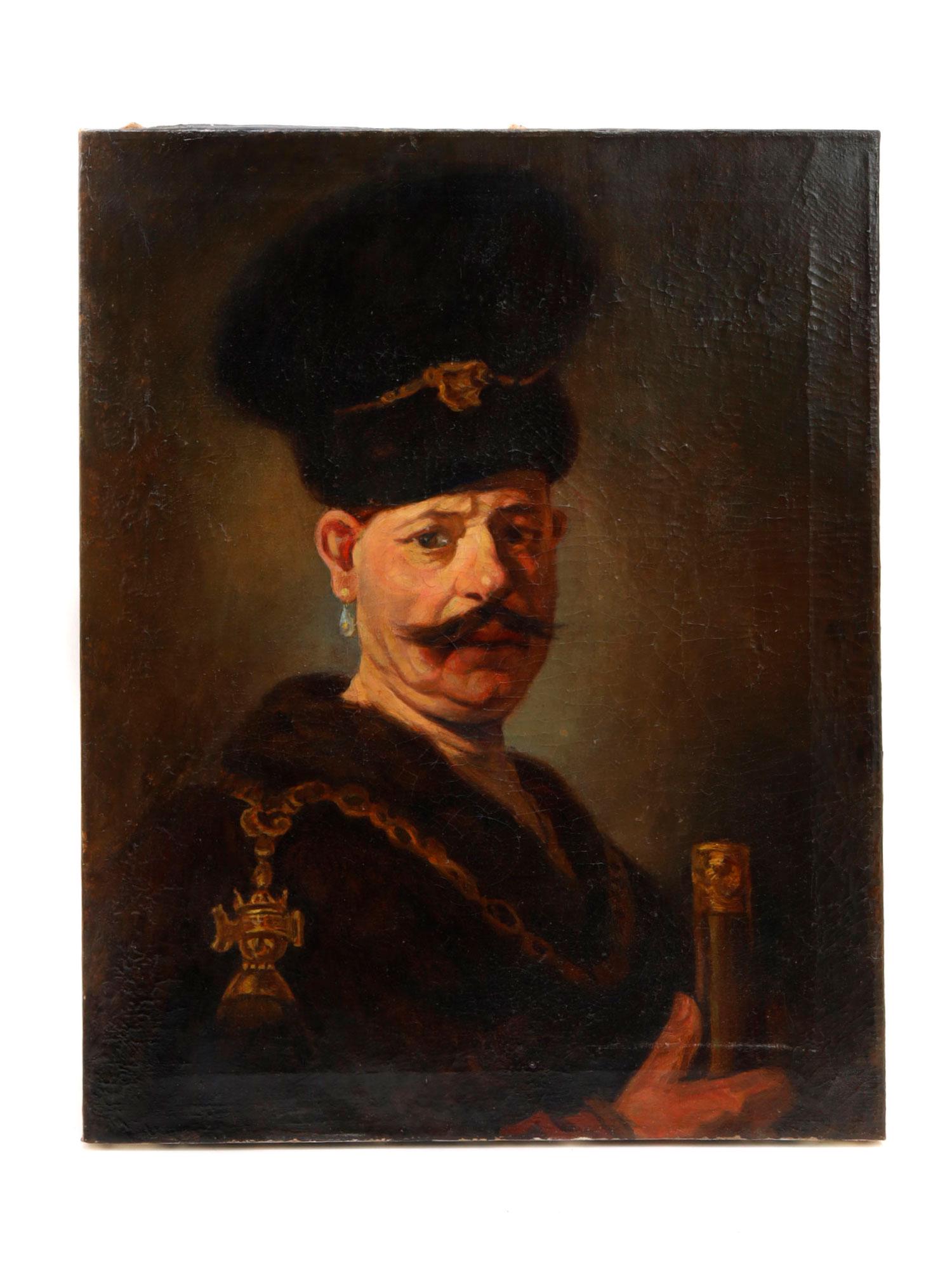 A 19TH C. OIL PAINTING, POLISH NOBLEMAN AFTER REMBRANDT (1 of 3)