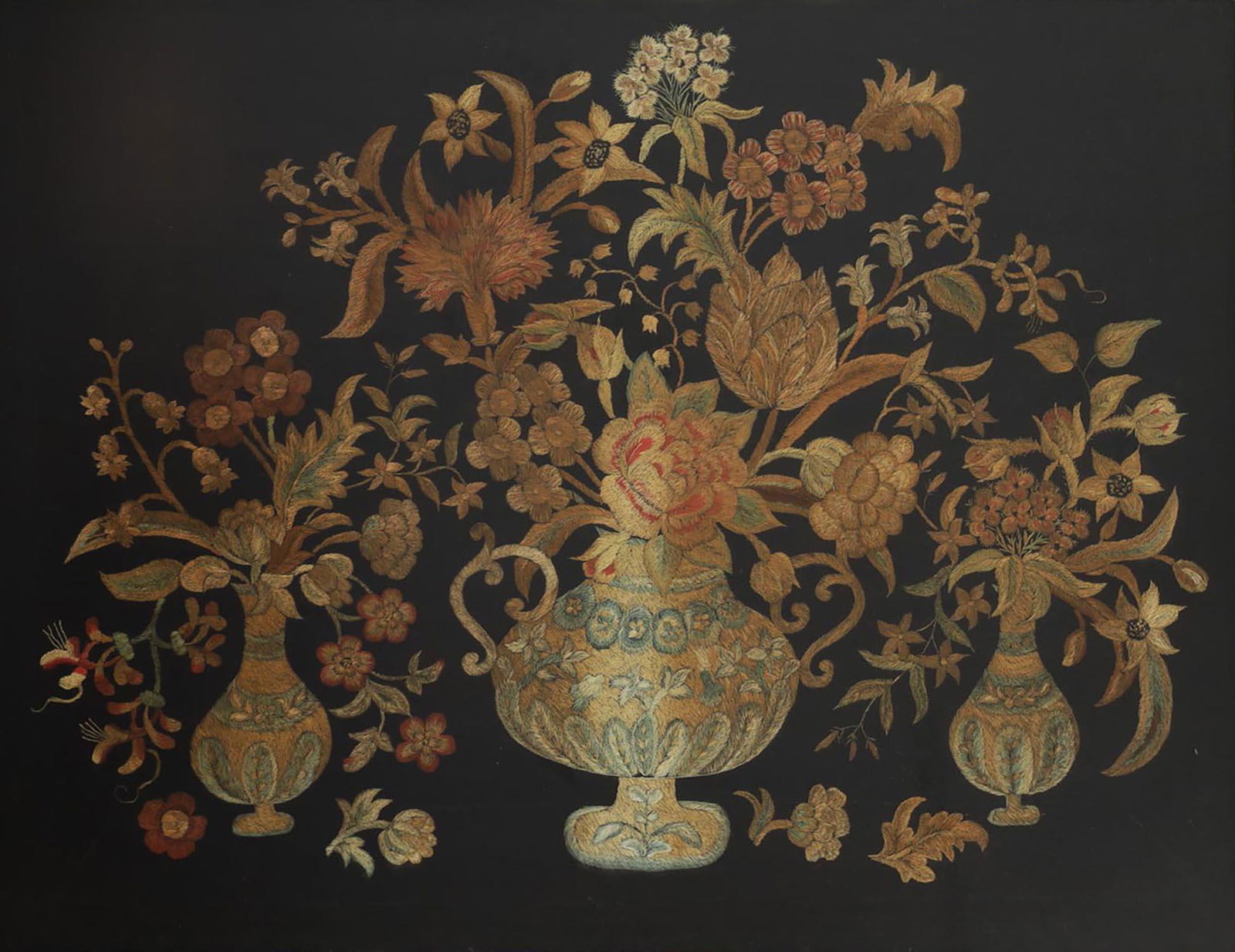 AN ANTIQUE AMERICAN EMBROIDERY, FRAMED, 19TH CEN. (1 of 5)