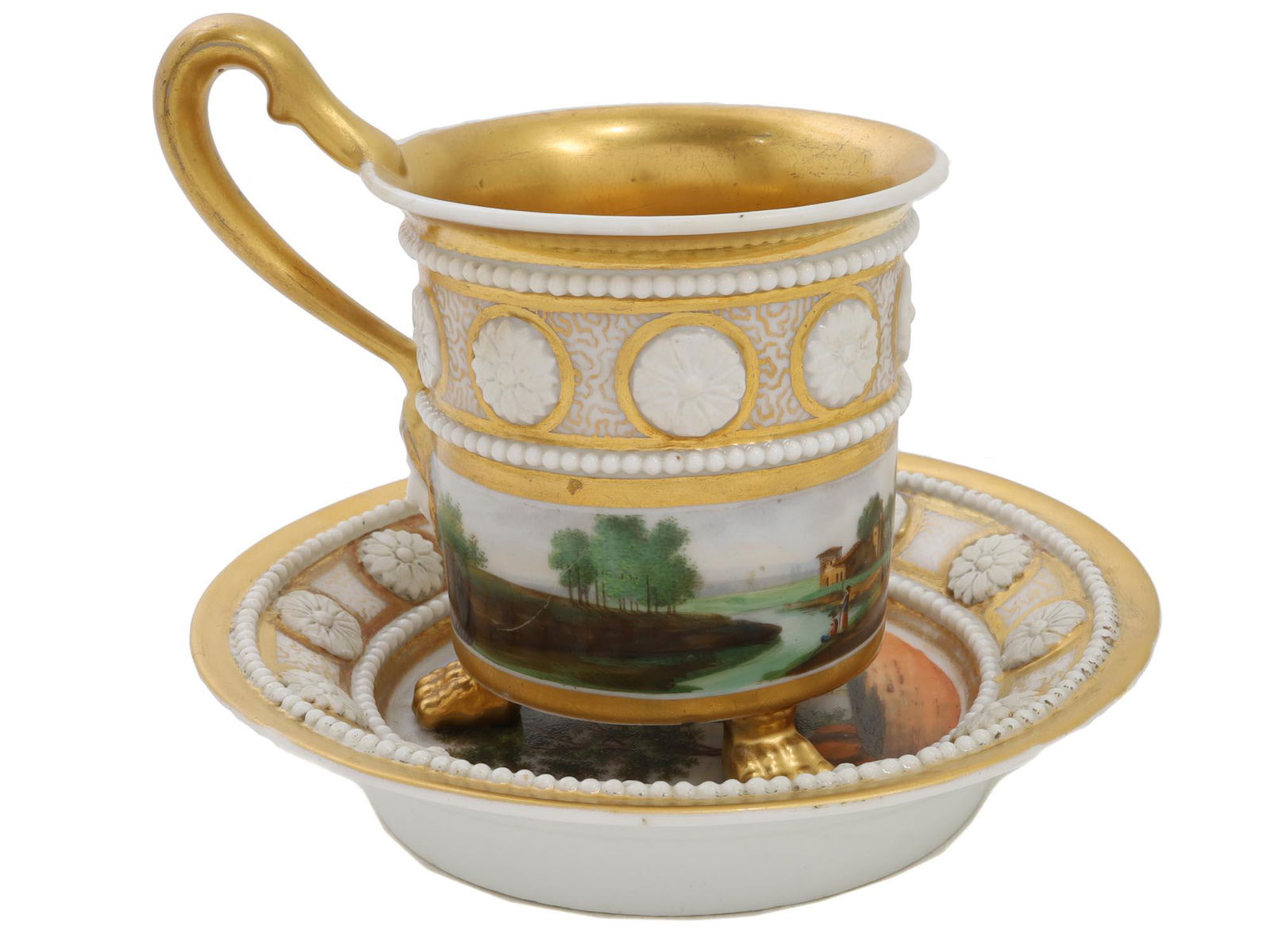 AN ANTIQUE FRENCH PORCELAIN CUP AND SAUCER, 19TH C (1 of 7)