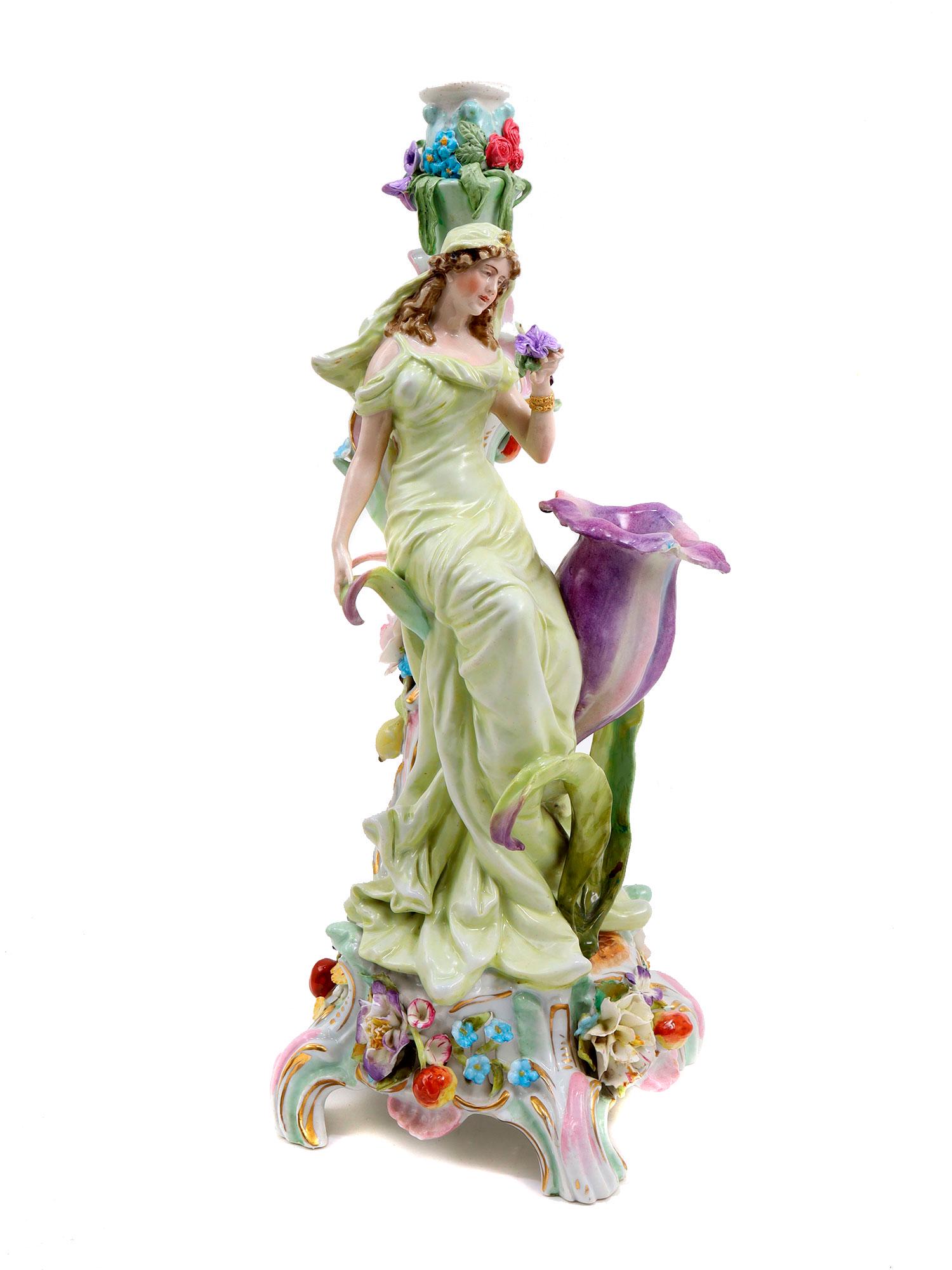 AN ANTIQUE MEISSEN PORCELAIN FIGURAL CANDLESTICK C 1900 (1 of 9)