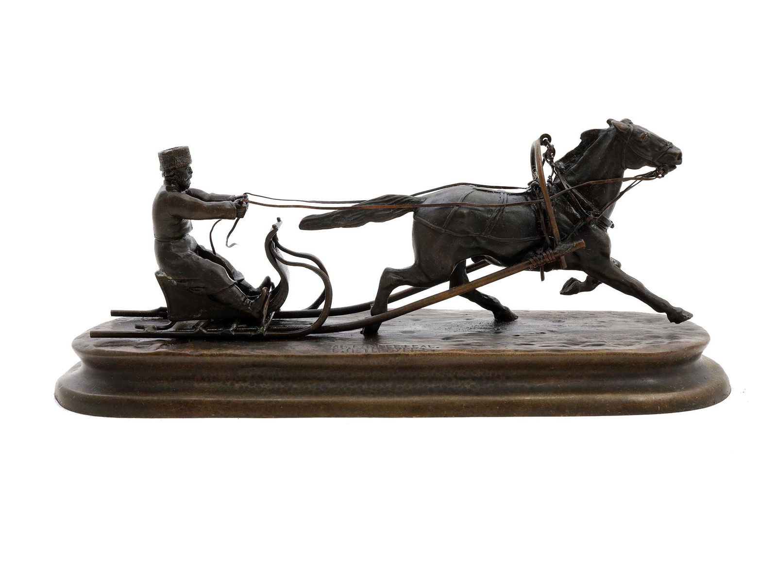 A RUSSIAN BRONZE GROUPING ", 19TH CEN.: A Russian bronze grouping made by Grachev, St. Petersburg. The foundry of Woerffel.Signed by V.Grachev and Foundry mark " Fabr. C.F. Woerffel, St. Petersburg " in Cyrillic.End of the 19th - beginning