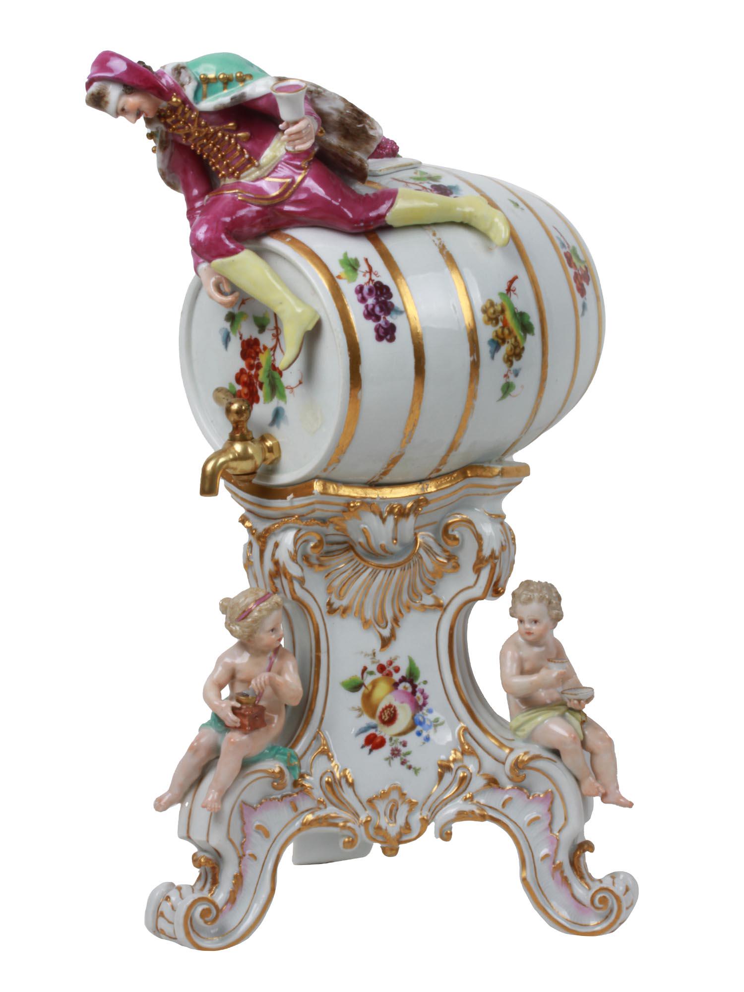 A RARE GERMAN MEISSEN PORCELAIN LIQUOR DISPENSER, 19 CEN (1 of 5)