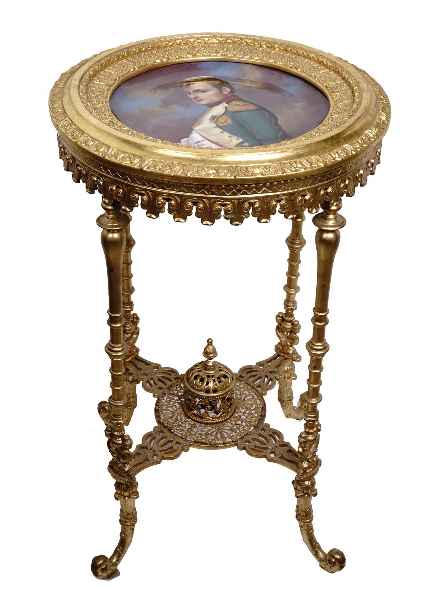A VIENNA GILT BRONZE AND PORCELAIN GUERIDON TABLE, C 1860 (1 of 7)