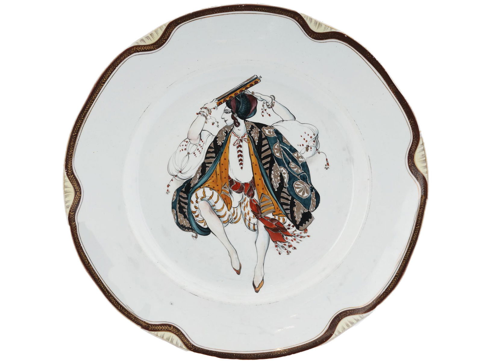 A RUSSIAN KUZNETSOV PORCELAIN PLATE DEPICTING BAKST CLEOPATRA BALLET COSTUME (1 of 4)