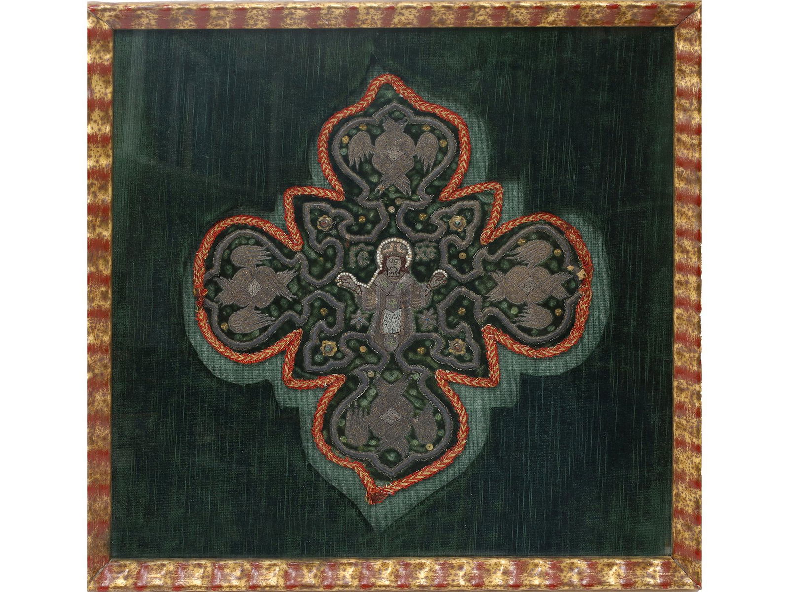 A RUSSIAN ORTHODOX FRAMED EMBROIDERY, 18TH C. (1 of 4)